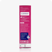 Conceive Plus Max Couples Fertility Bundle featuring side panel of 30ml fertility lubricant retail box with manufacturing details, distributor contacts, product patents, FDA registration, and SASMAR quality assurance certification printed on a pink background.