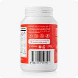 Conceive Plus Max Couples Fertility Bundle featuring back of Men’s Motility Support bottle with red label, including daily dosage directions, supplement facts, suggested pairing with Men’s Fertility Support, and barcode, displayed on a white background.