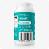 Conceive Plus Max Couples Fertility Bundle featuring back of Women’s Ovulation Support bottle with teal label, featuring nutrient benefits for ovulation regulation, menstrual support, suggested pairing with Women’s Fertility Support, icons, and barcode on a white background.