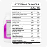 Conceive Plus Max Couples Fertility Bundle featuring nutritional information for Women’s Fertility Support, listing vitamins, minerals, and proprietary Conception Blend per two capsules, with overlay on a partially visible purple bottle.
