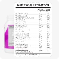 Conceive Plus Max Couples Fertility Bundle featuring nutritional information for Women’s Fertility Support, listing vitamins, minerals, and proprietary Conception Blend per two capsules, with overlay on a partially visible purple bottle.
